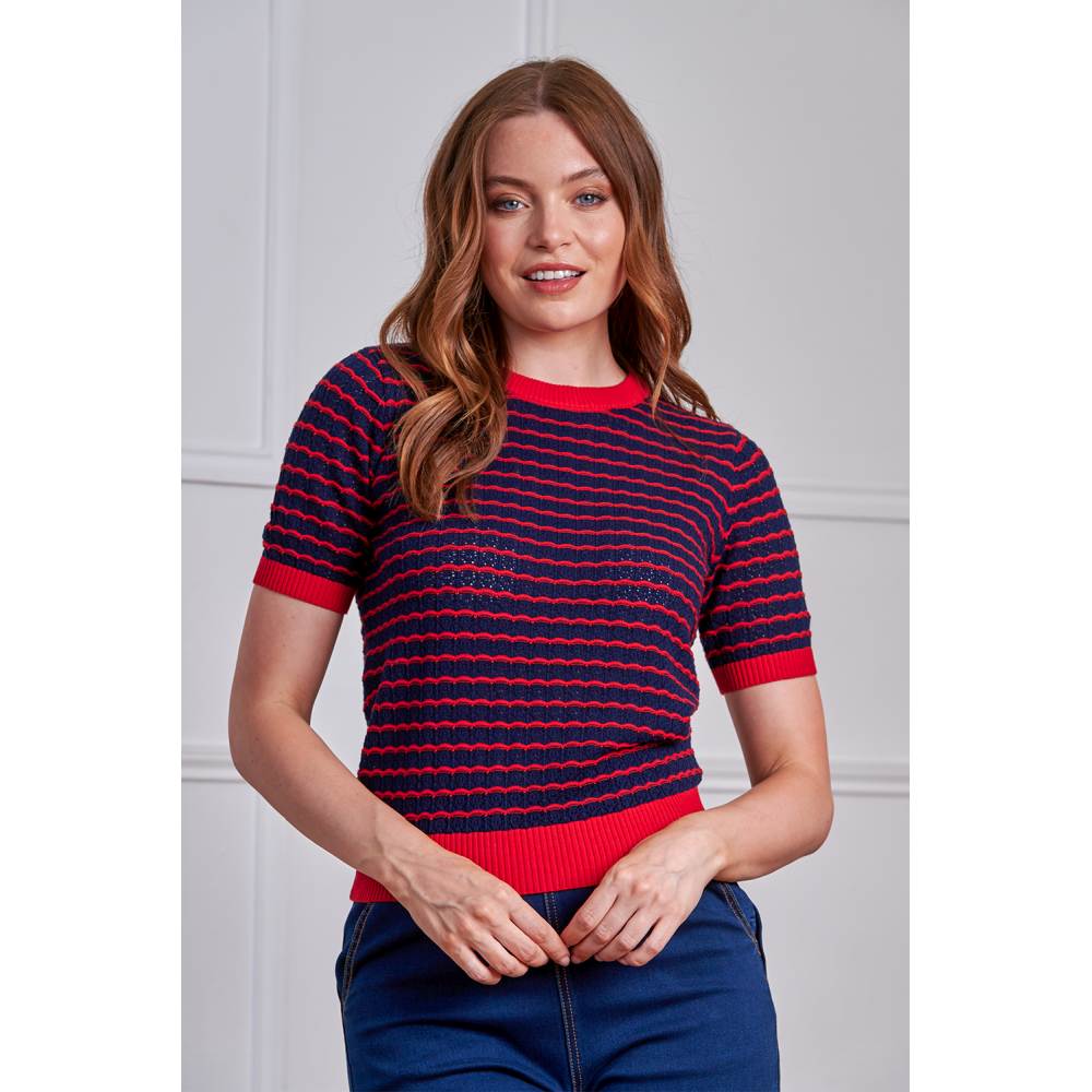 Banned - Serena Pull en tricot - Bleu foncé/Rouge